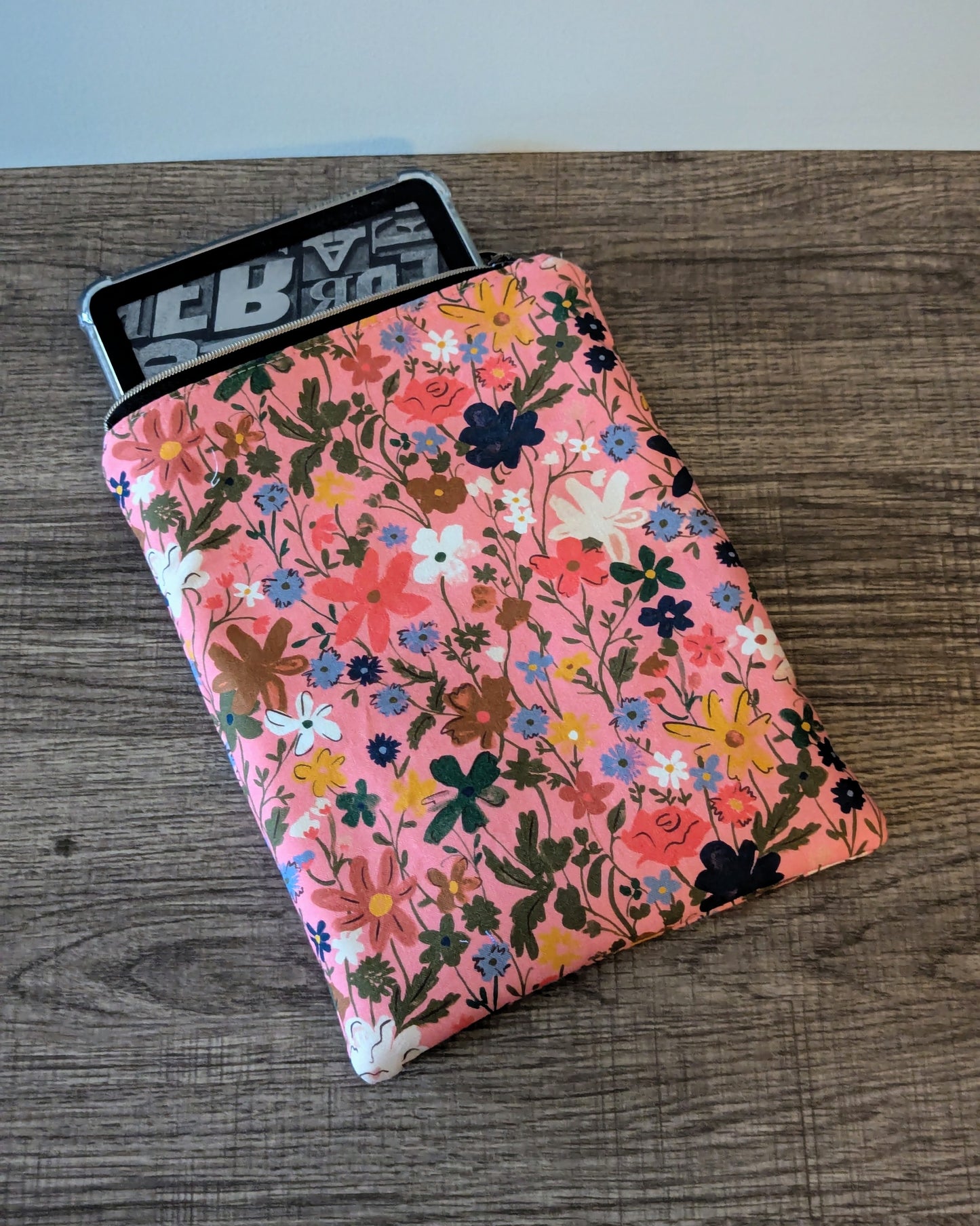 Pink Wildflower Cotton Book & E-Reader Sleeve