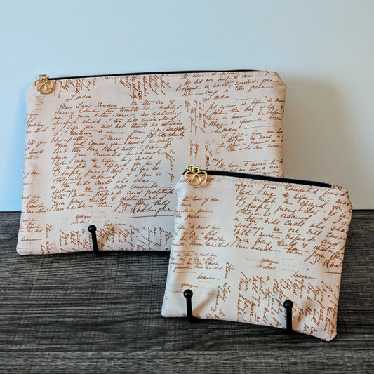 Pink Handwriting Cotton Zipper Pouch