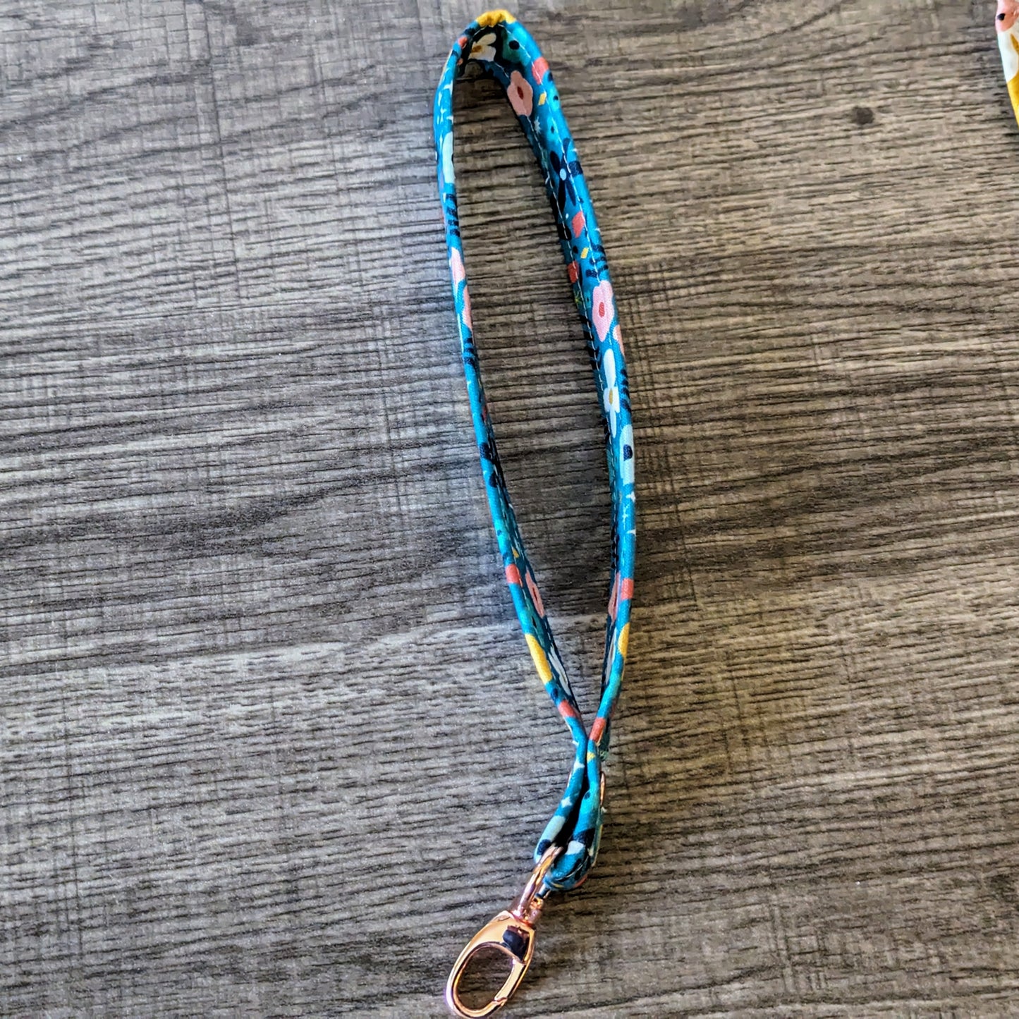 Teal Floral Cotton Wrist Lanyard