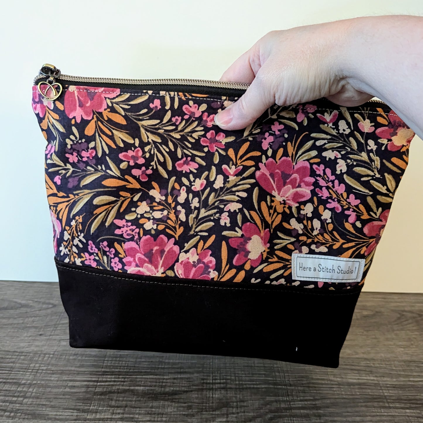 Large Pink Flower Canvas Zipper Bag