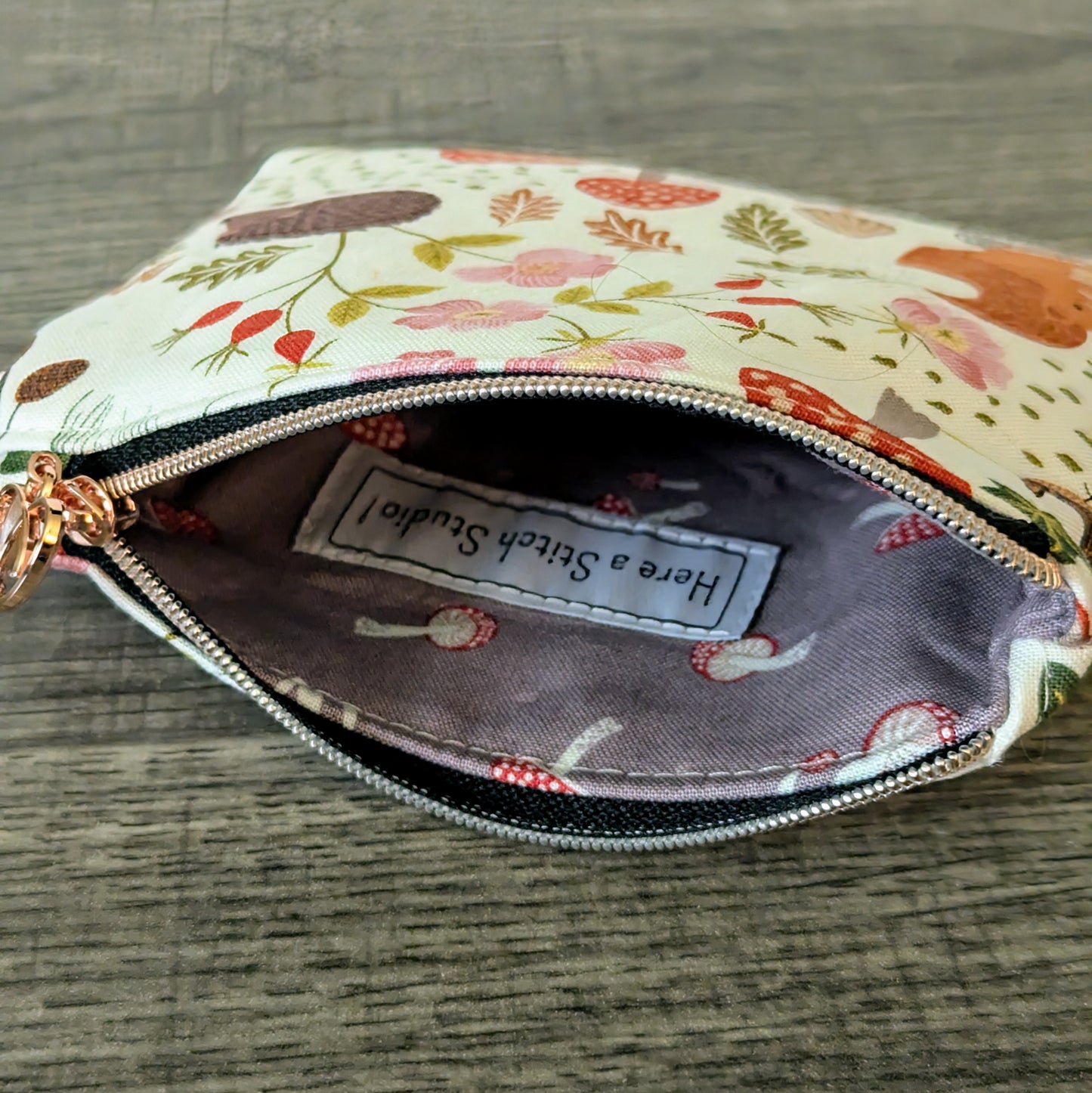 Cream Squirrel Cotton Zipper Pouch