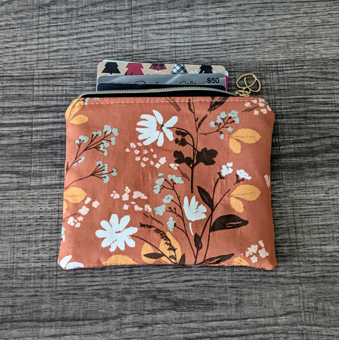 Tan Wildflower Cotton Zipper Pouch