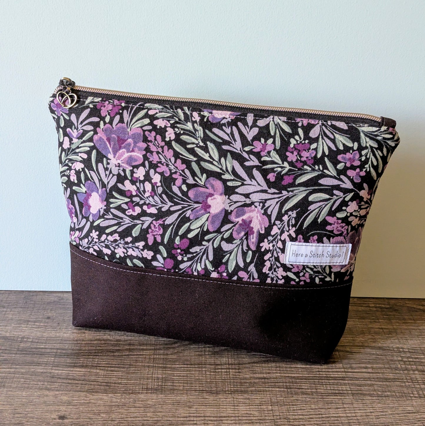 Large Purple Floral Canvas Zipper Bag