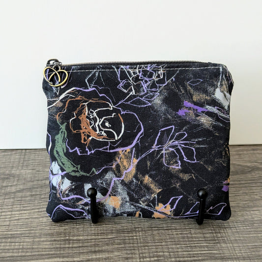 Purple Floral Cotton Zipper Pouch