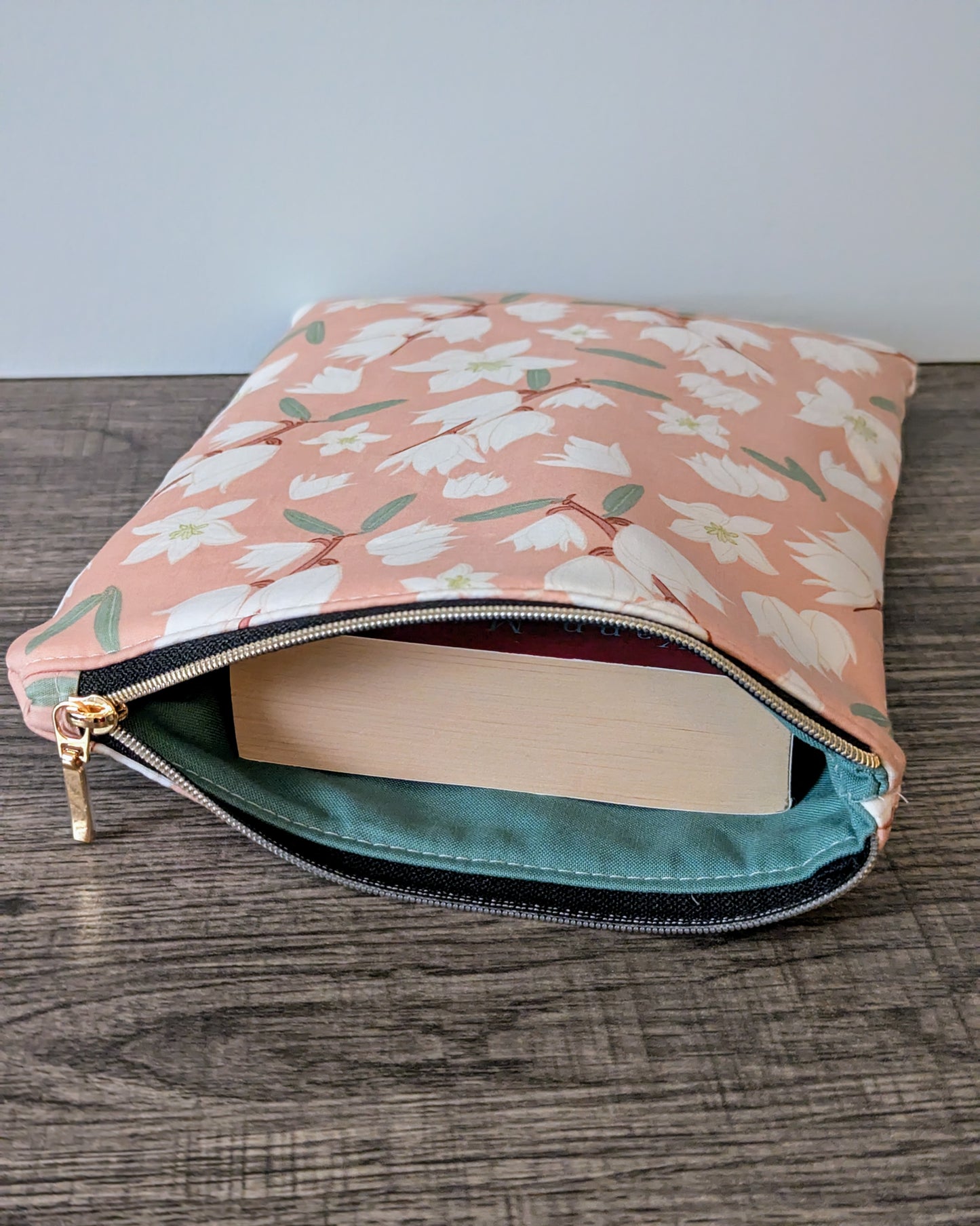Pink Floral Cotton Book & E-Reader Sleeve