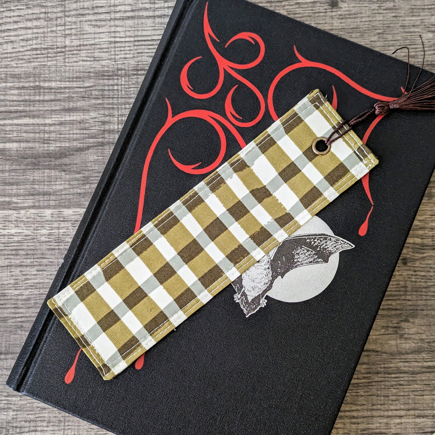 Dark Olive Plaid Cotton Bookmark