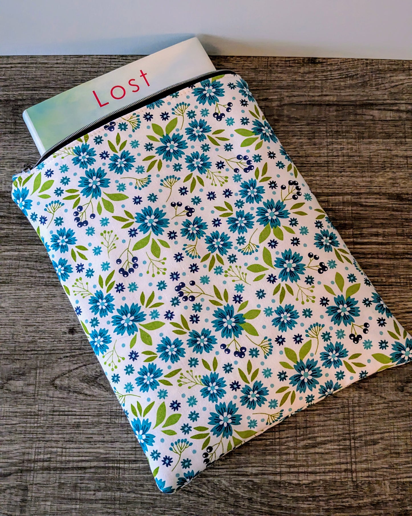 Aqua Wildflowers Cotton Book & E-Reader Sleeve