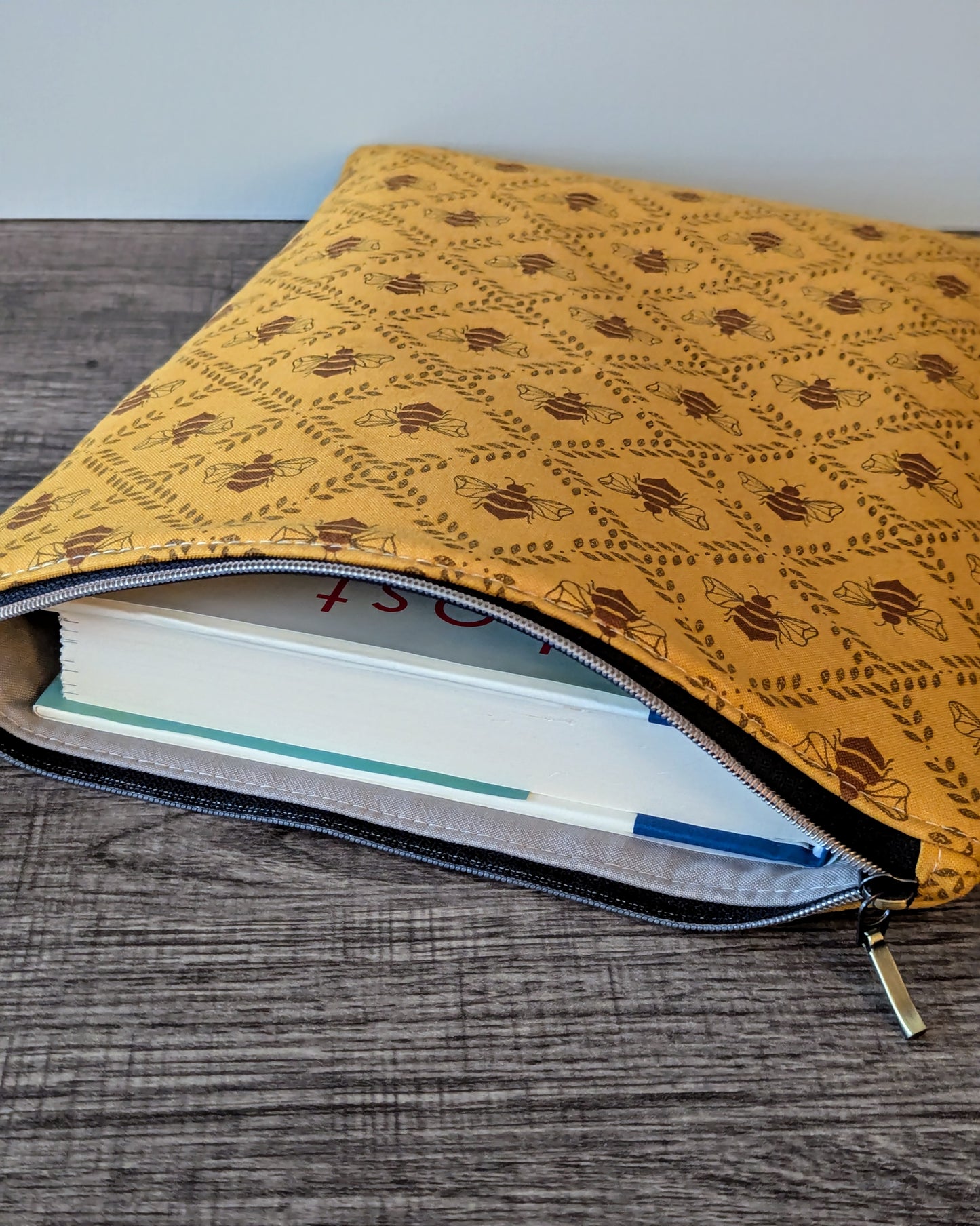 Golden Honey Bee Cotton Book & E-Reader Sleeve