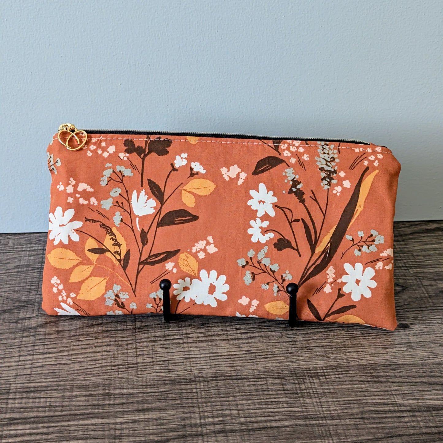 Tan Wildflower Cotton Zipper Pouch