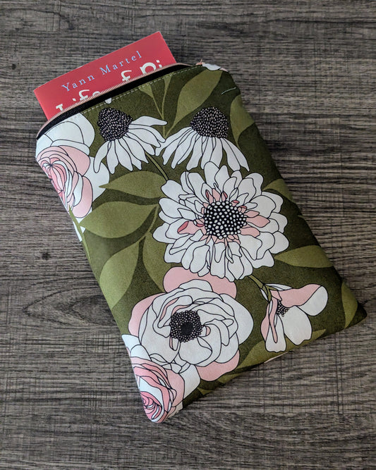 Green Floral Cotton Book & E-Reader Sleeve