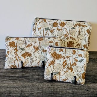 Cream Floral Cotton Zipper Pouch