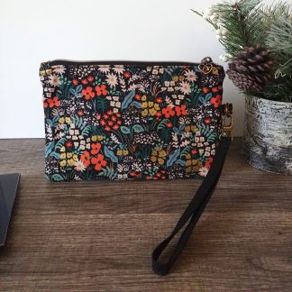 Black Meadow Floral Canvas Wristlet