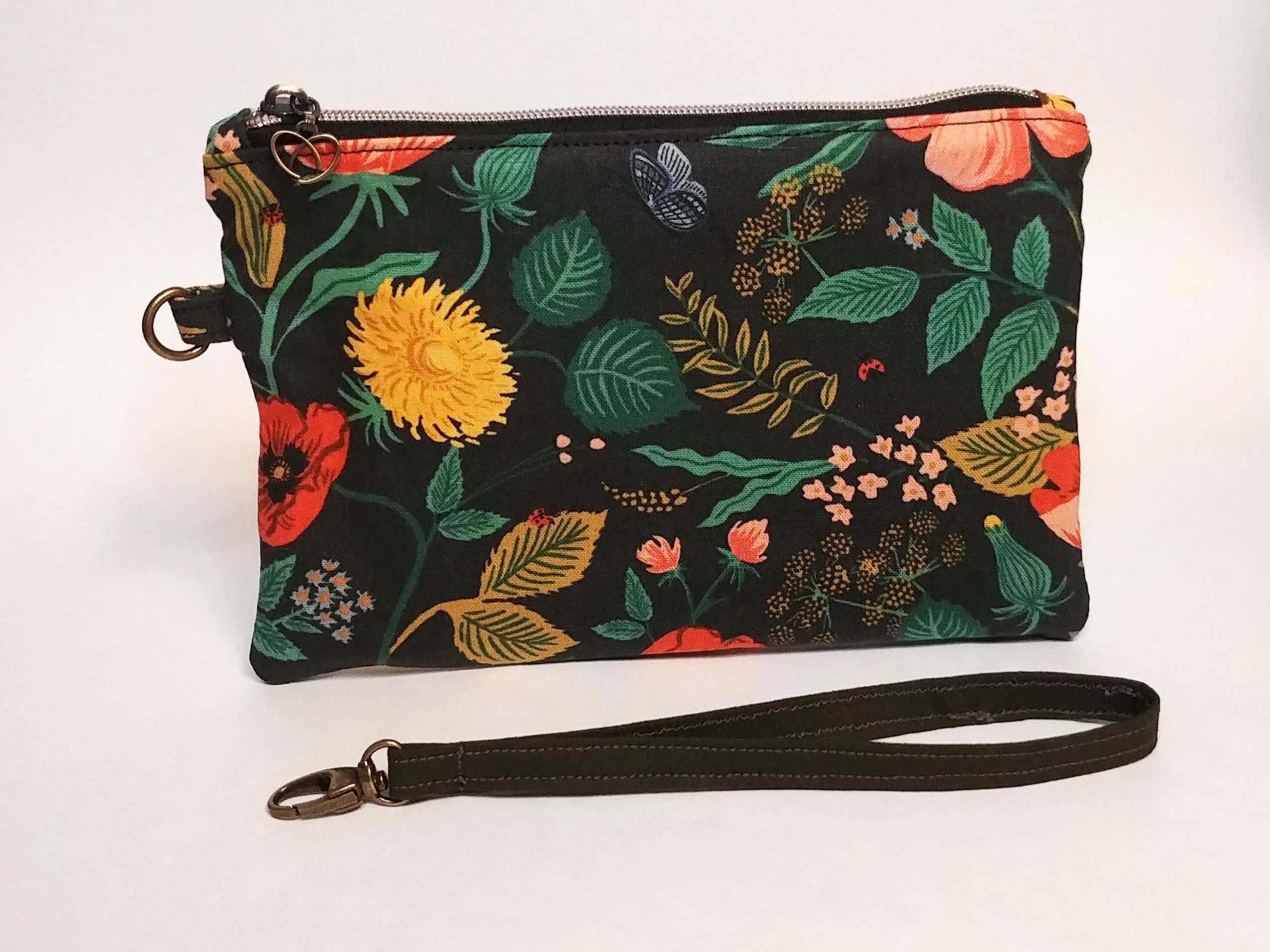 Black Poppy Floral Canvas Wristlet - Image 3