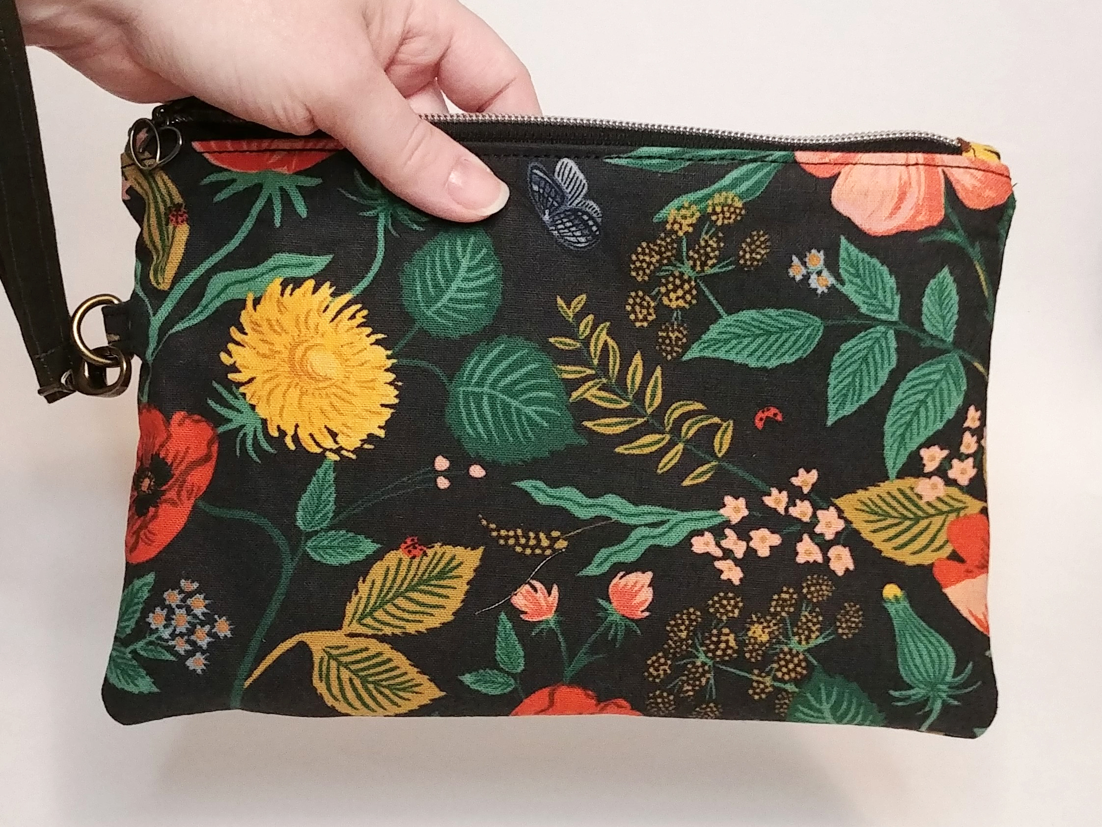Black Poppy Floral Canvas Wristlet - Image 5