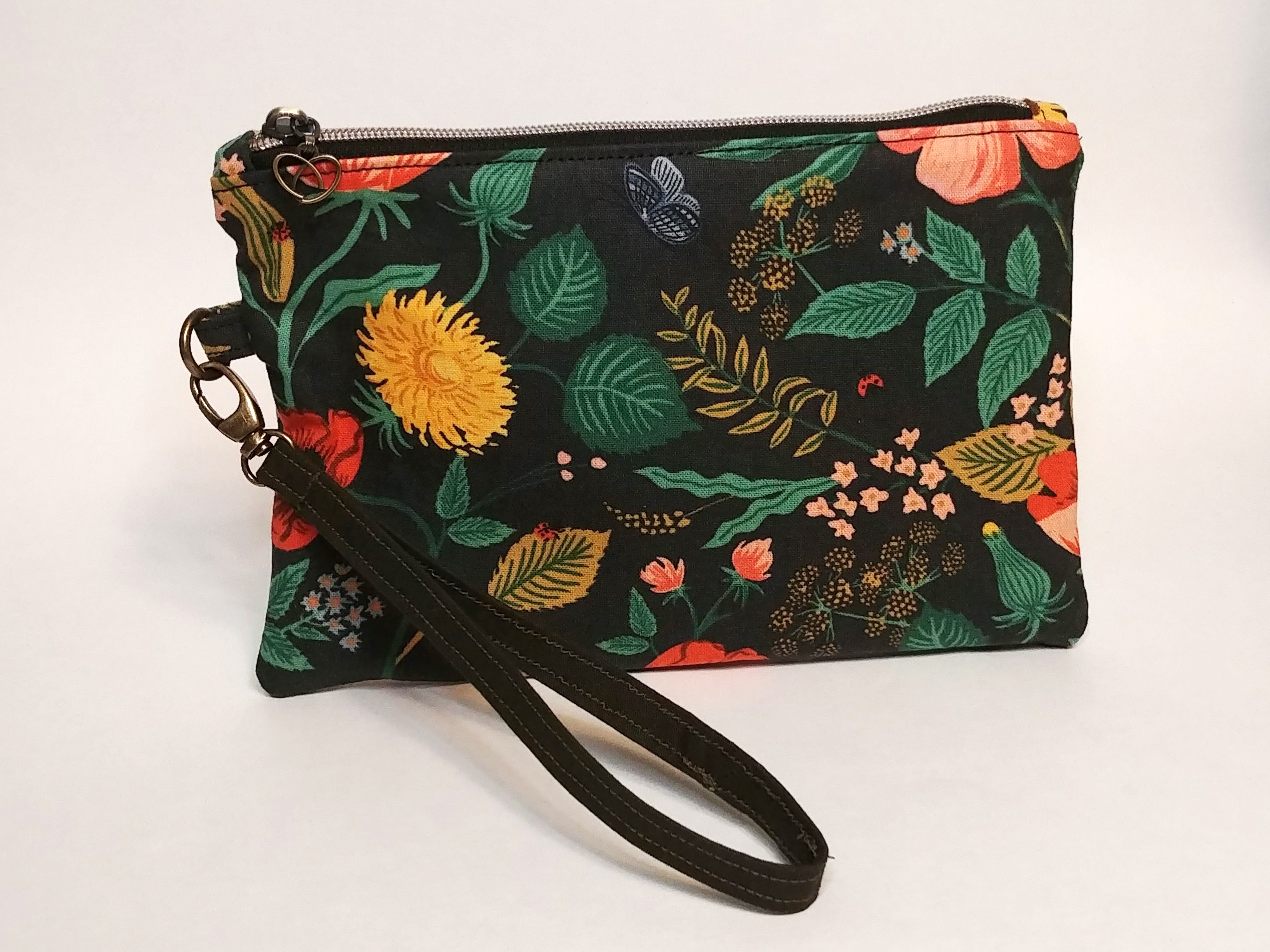Black Poppy Floral Canvas Wristlet - Image 2