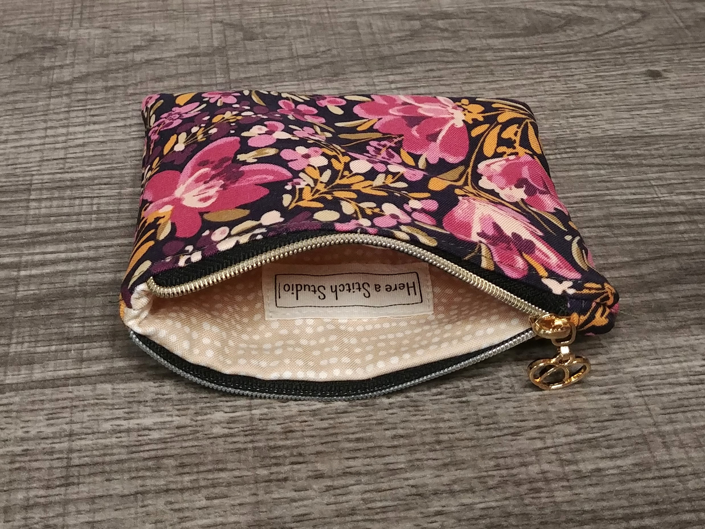 Pink Butterfly Floral Cotton Zipper Pouch - Image 3