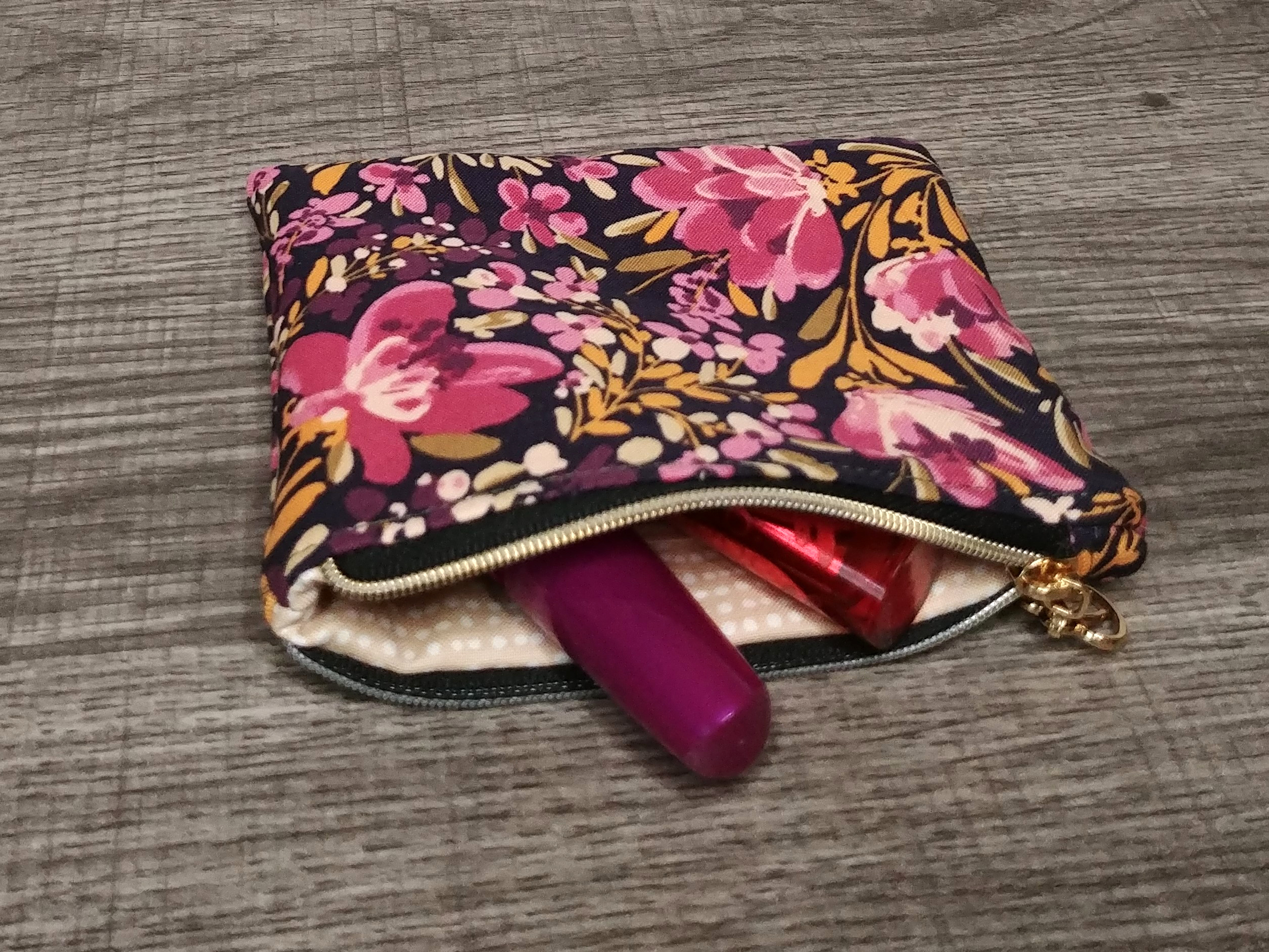 Pink Butterfly Floral Cotton Zipper Pouch - Image 5