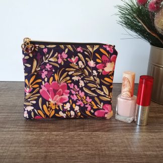 Pink Butterfly Floral Cotton Zipper Pouch