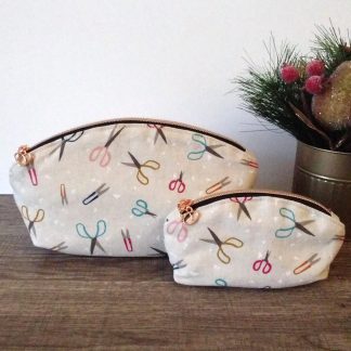 Cream Scissors Canvas Makeup Bag