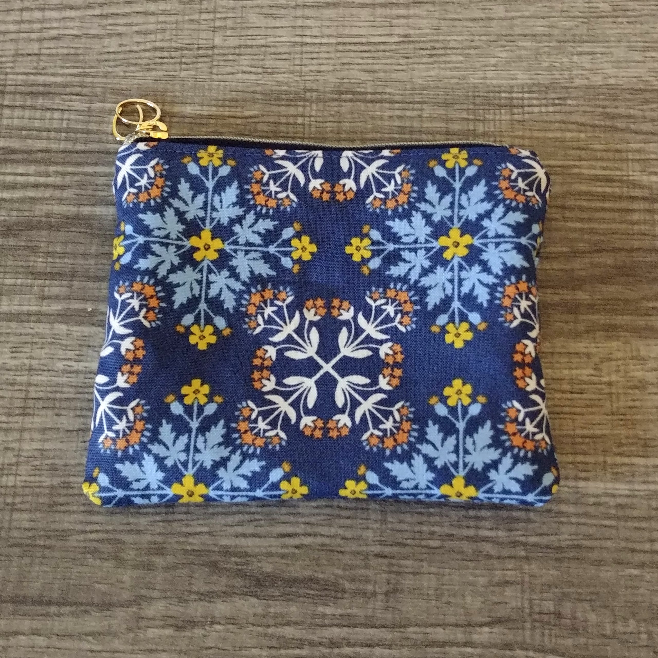 Navy Floral Tile Cotton Zipper Pouch - Image 2