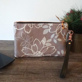 Grey Floral Canvas Wristlet