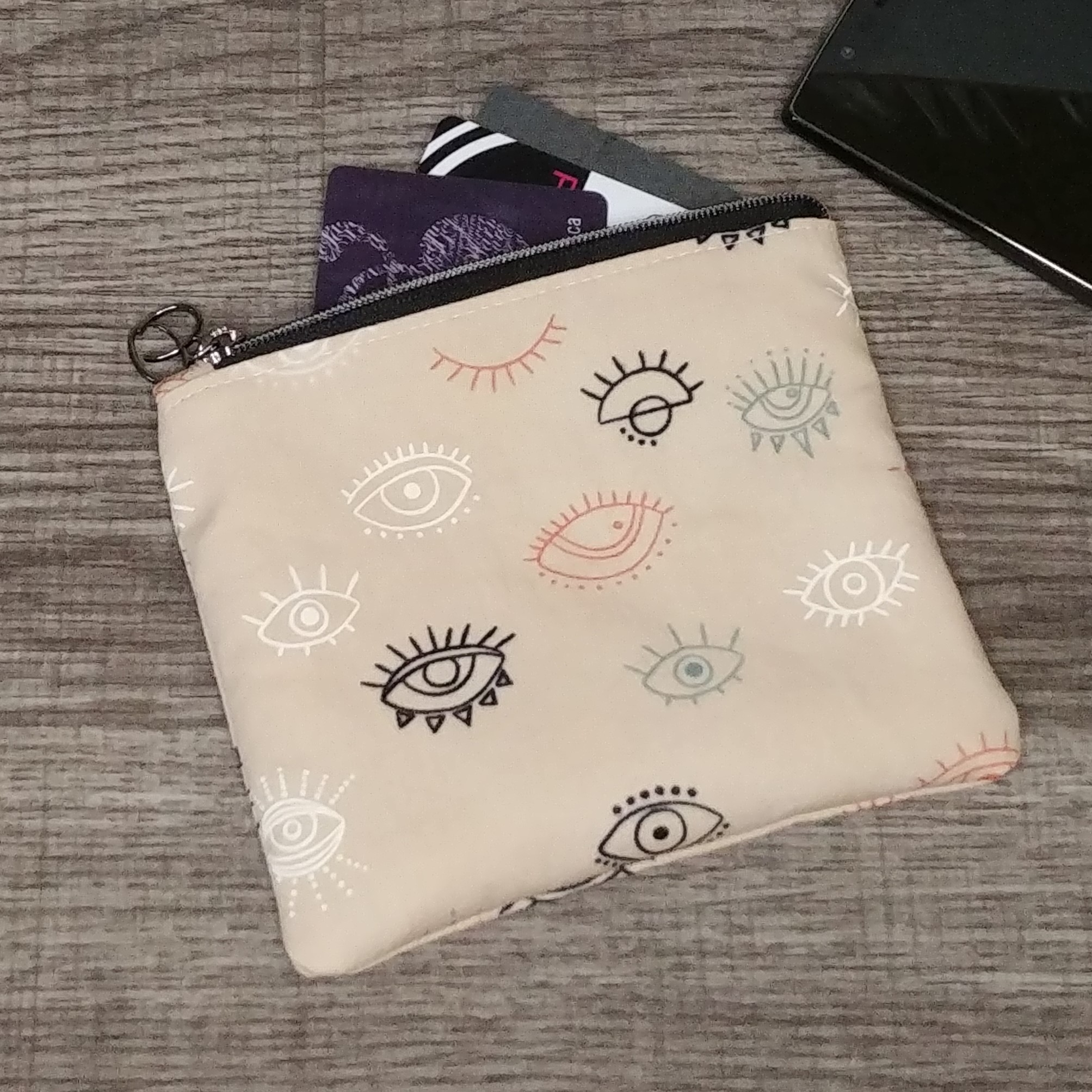Beige Eye Print Cotton Zipper Pouch - Image 2