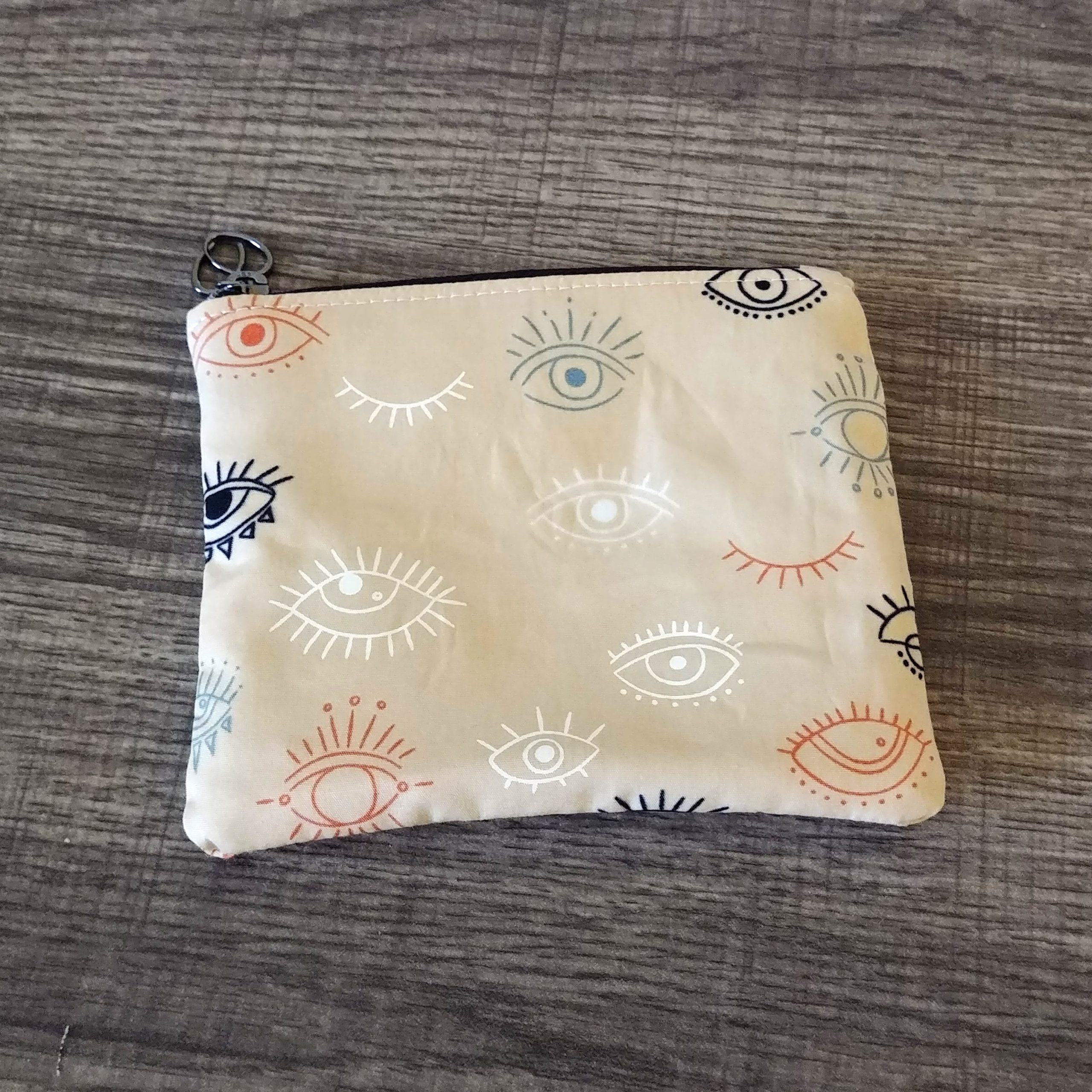 Beige Eye Print Cotton Zipper Pouch - Image 3