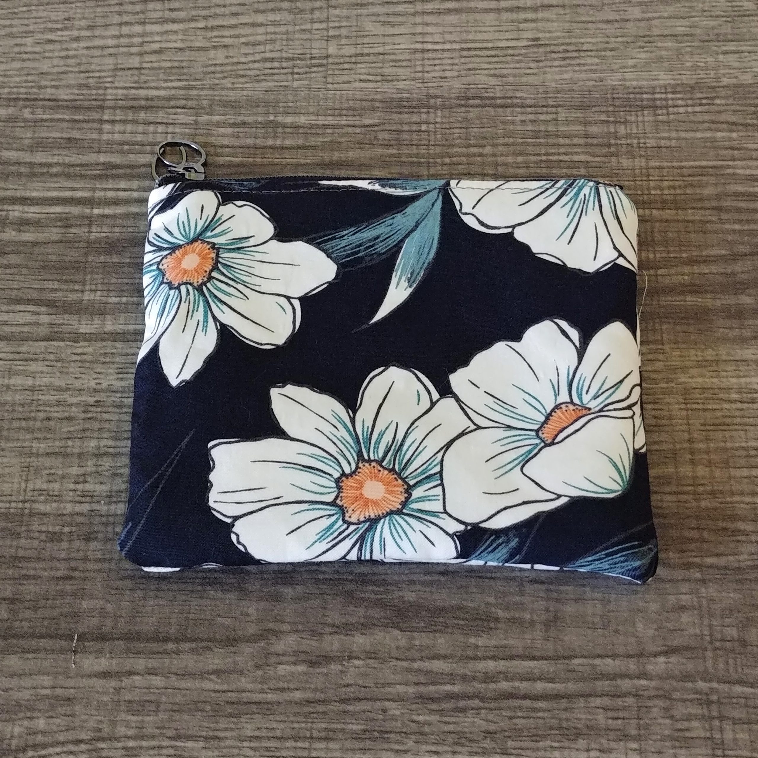 Black Floral Cotton Coin & Card Holder - Image 2