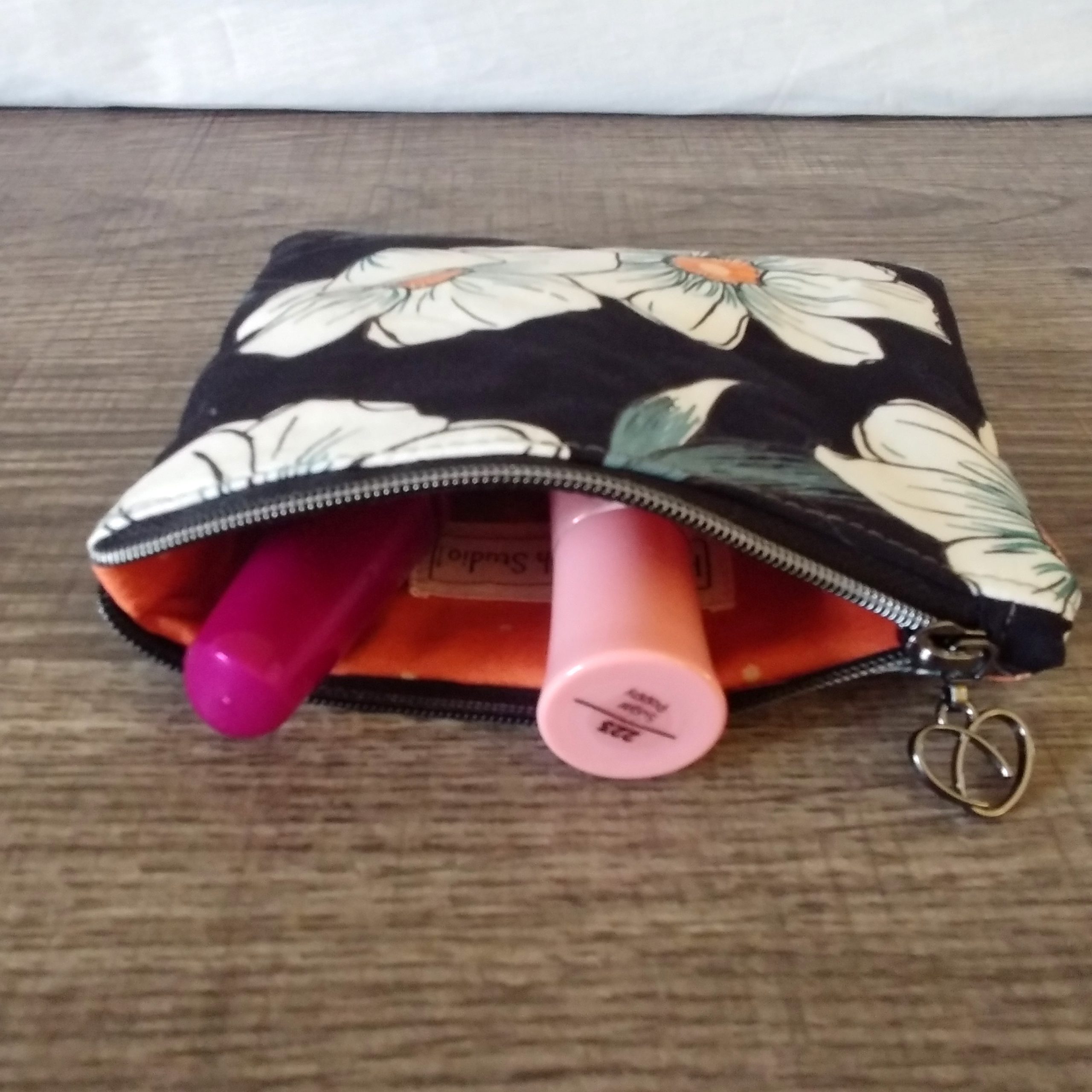 Black Floral Cotton Coin & Card Holder - Image 4