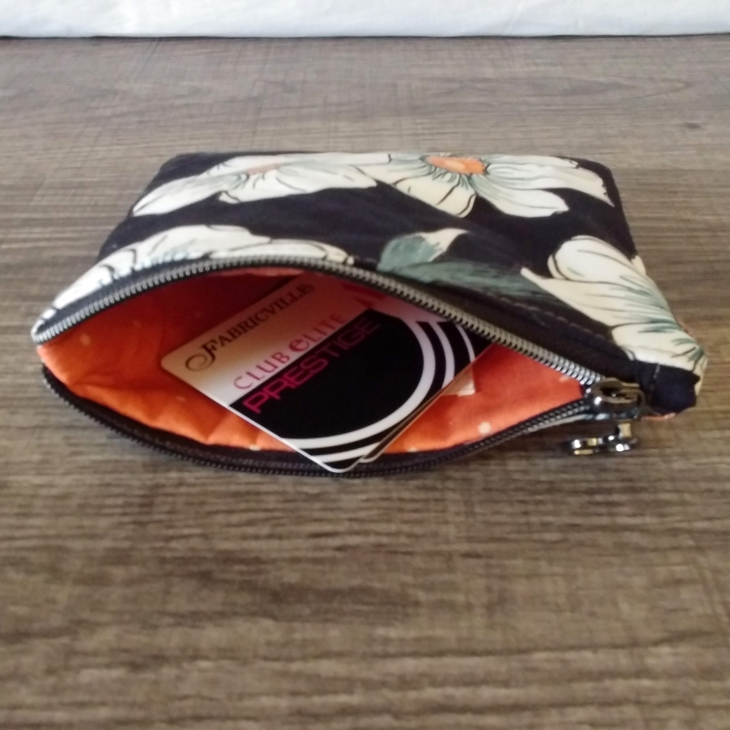 Black Floral Cotton Coin & Card Holder - Image 5
