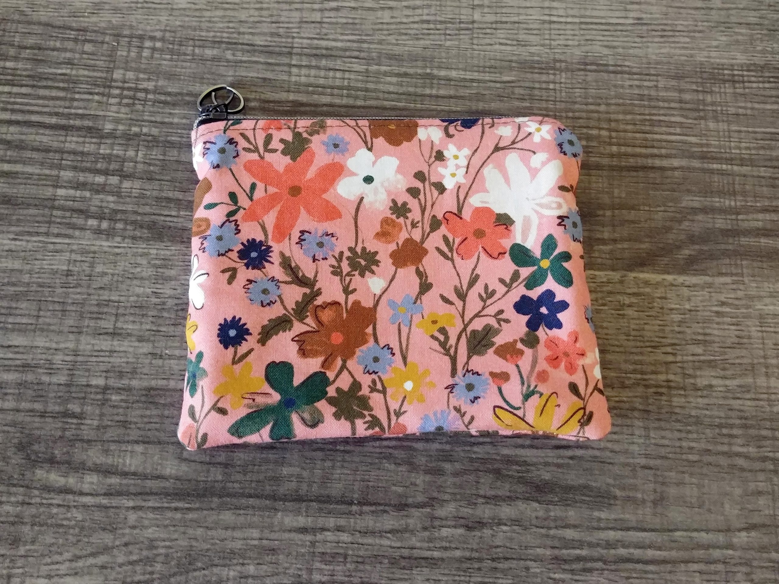 Pink Floral Cotton Zipper Pouch - Image 3