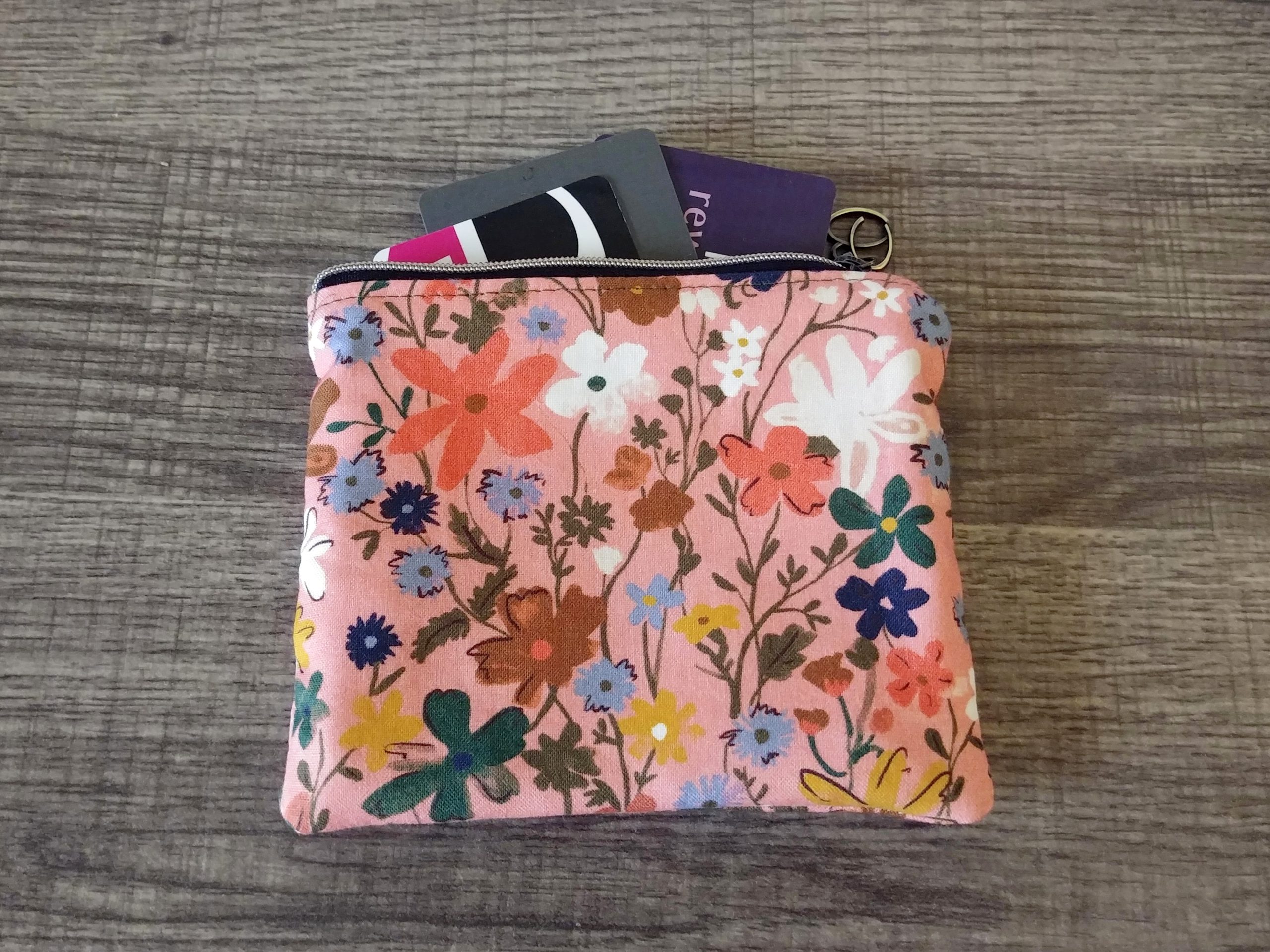 Pink Floral Cotton Zipper Pouch - Image 2