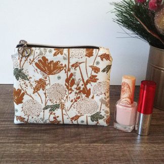 Cream Floral Cotton Zipper Pouch