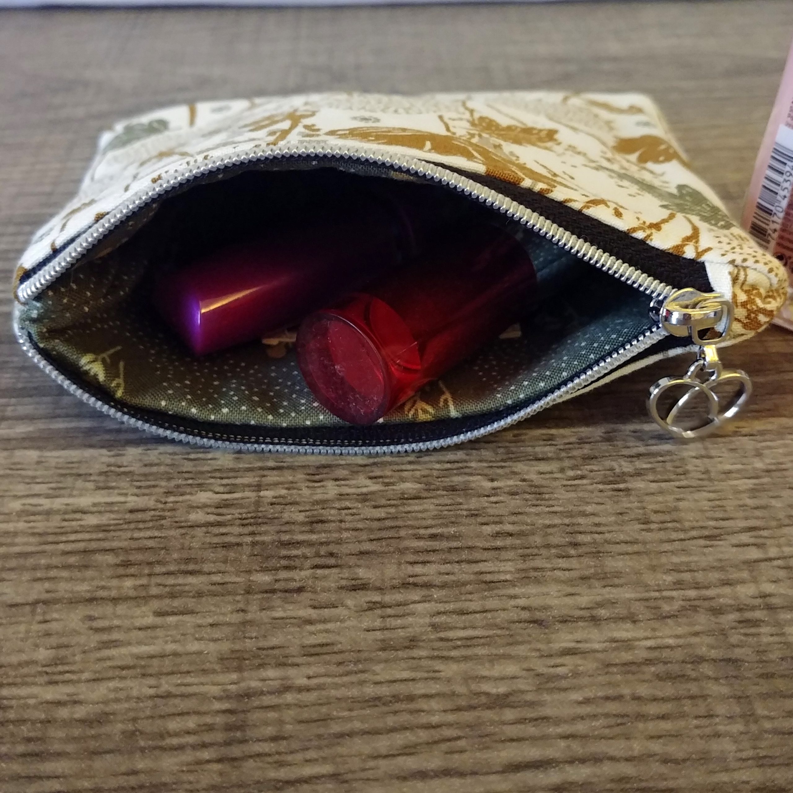 Cream Floral Cotton Zipper Pouch - Image 5