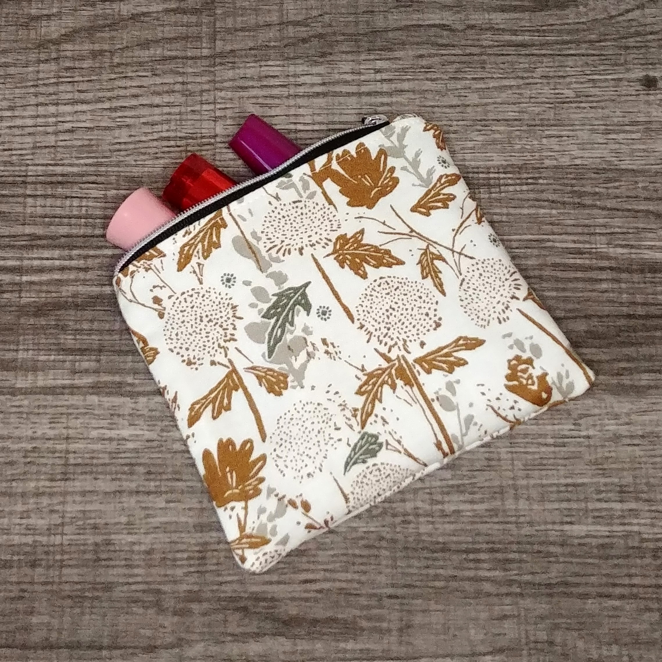 Cream Floral Cotton Zipper Pouch - Image 2