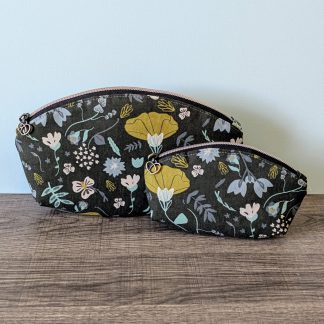 Dark Floral Canvas Zipper Pouch