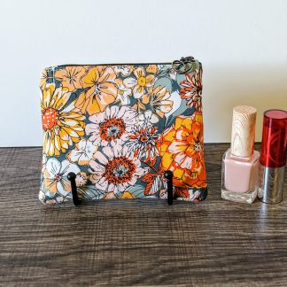 Orange & Green Floral Cotton Zipper Pouch