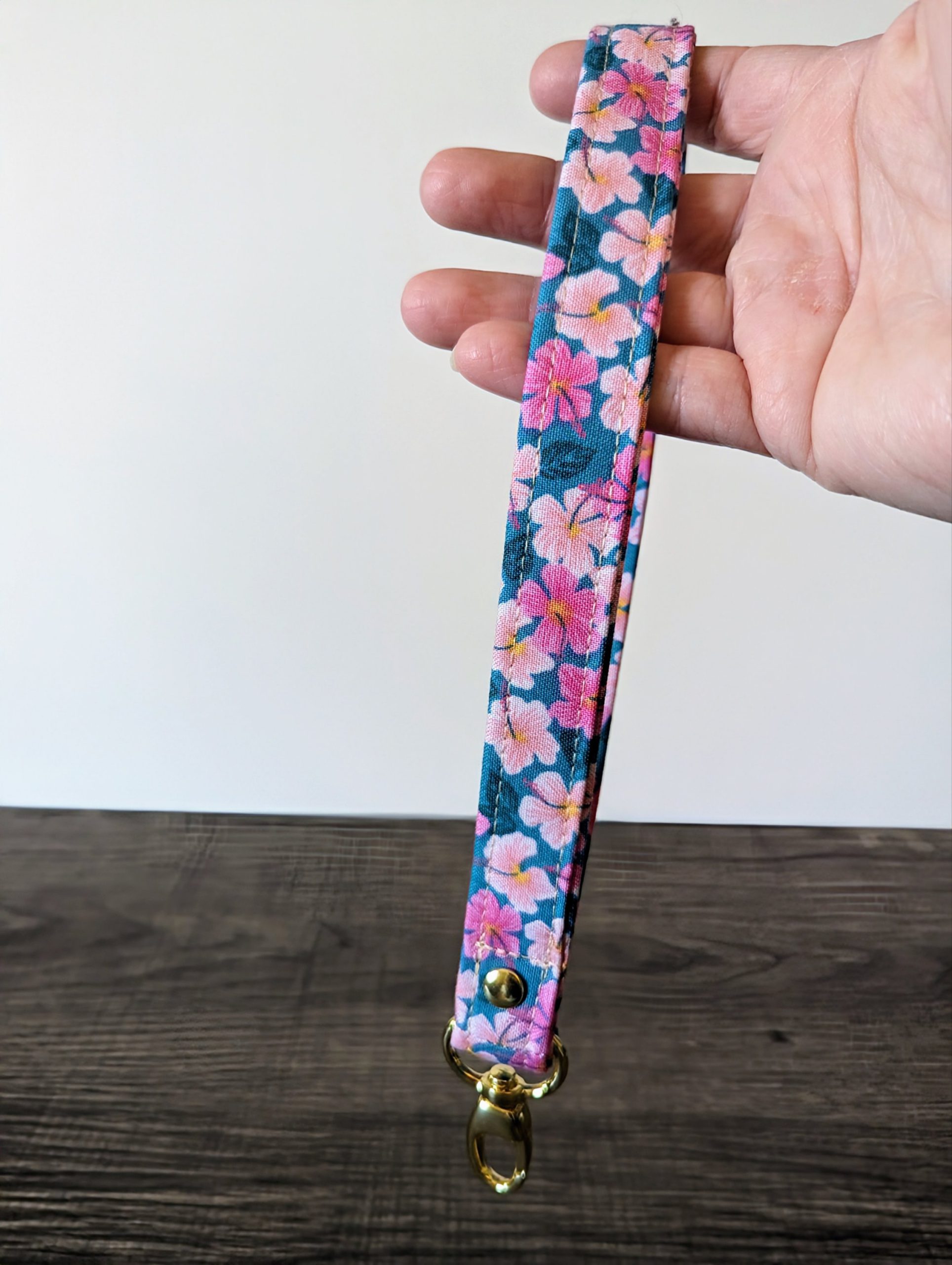 Pink Floral Cotton Wrist Lanyard - Image 4