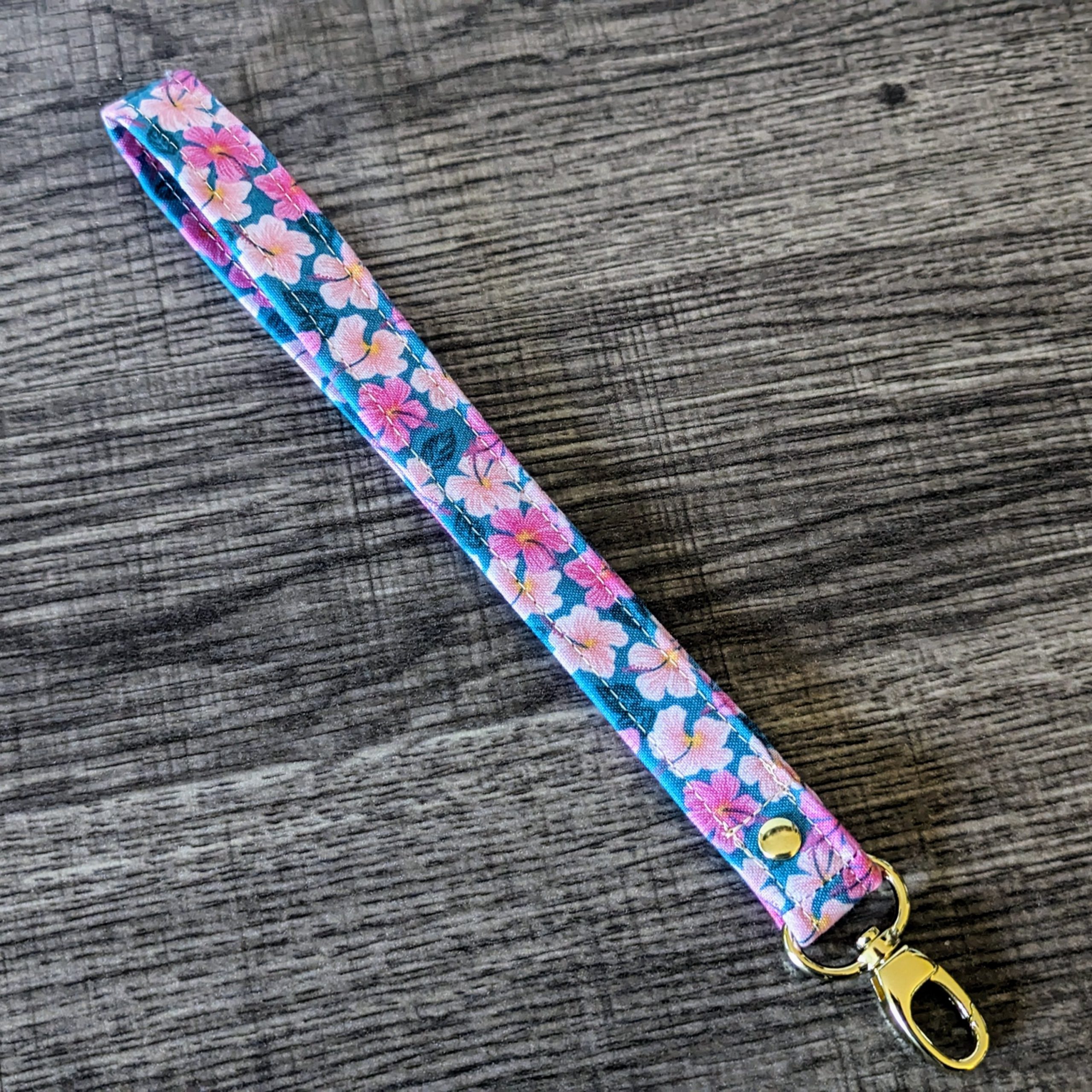 Pink Floral Cotton Wrist Lanyard