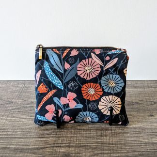 Dark Purple Modern Floral Cotton Zipper Pouch
