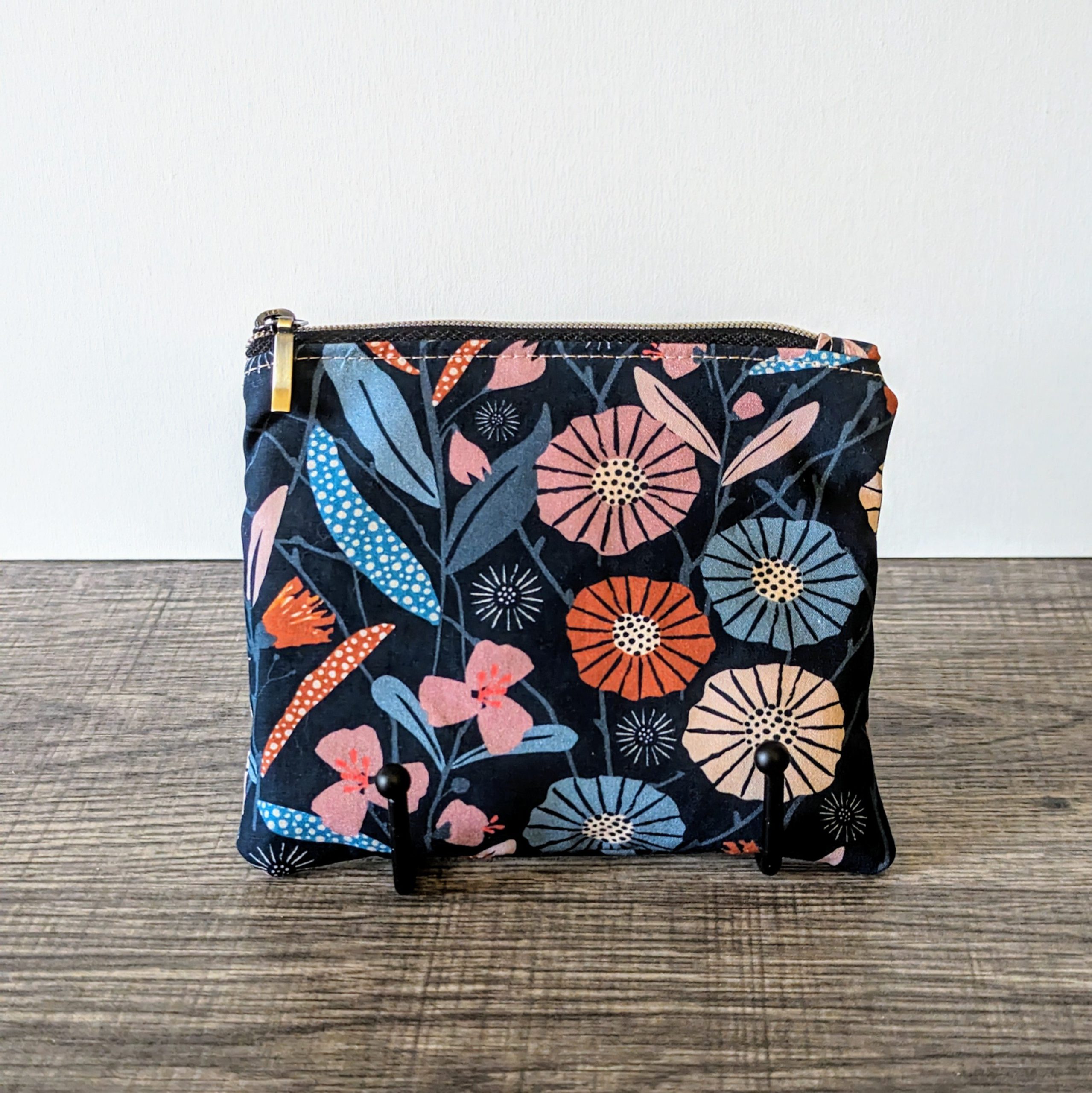 Dark Purple Modern Floral Cotton Zipper Pouch