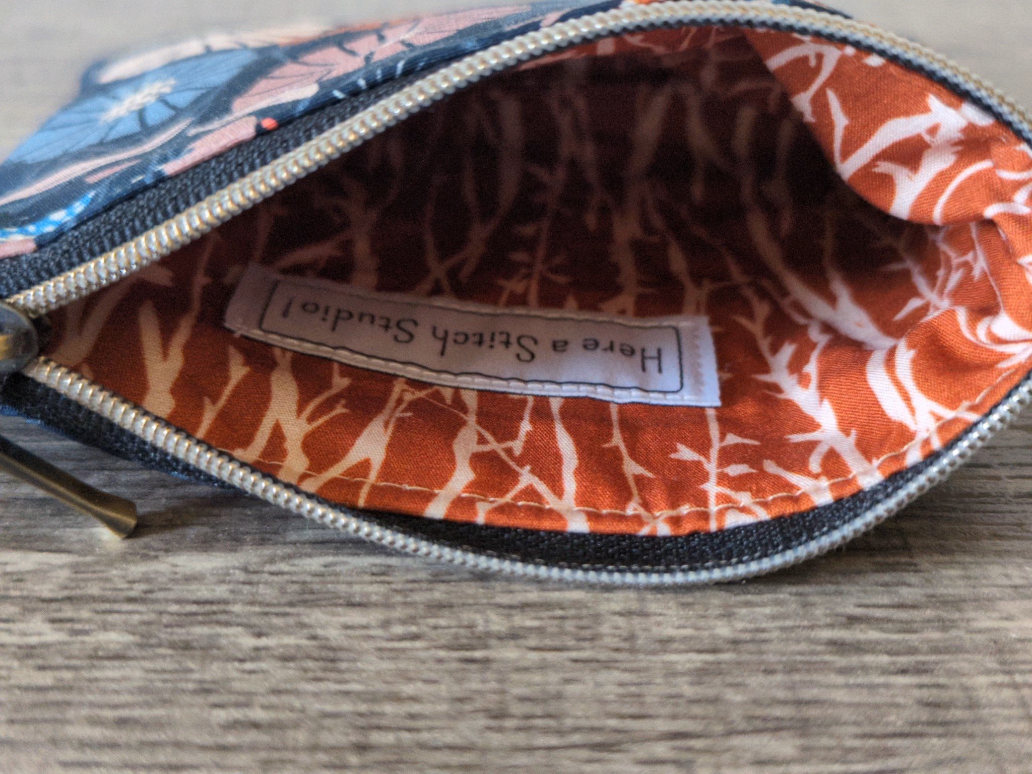 Dark Purple Modern Floral Cotton Zipper Pouch - Image 3