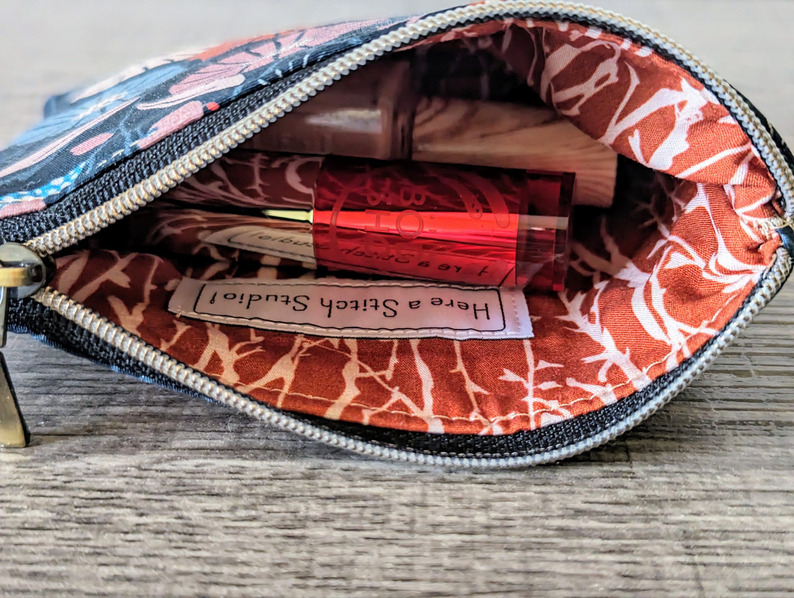 Dark Purple Modern Floral Cotton Zipper Pouch - Image 5