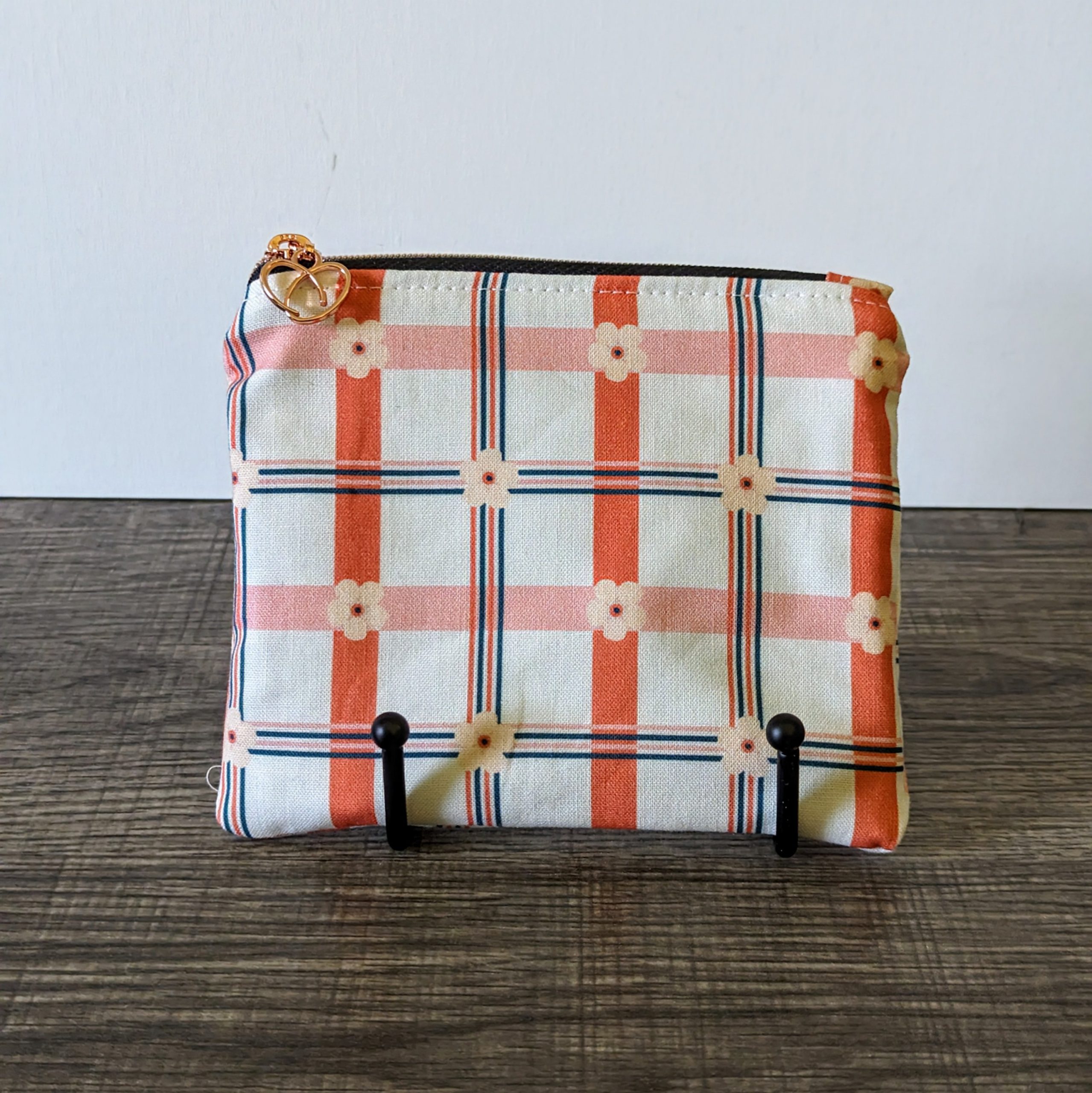 Plaid Floral Cotton Zipper Pouch