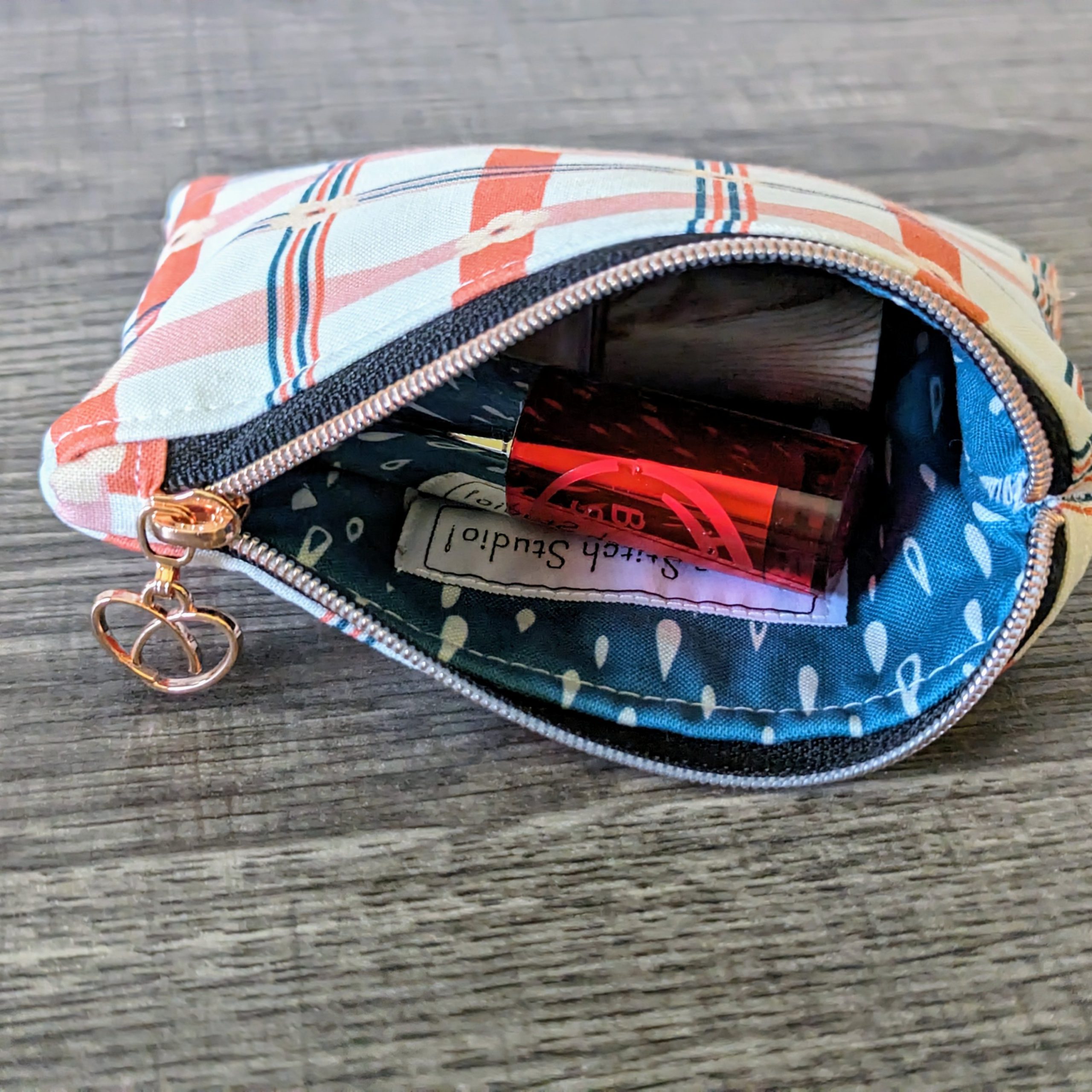 Plaid Floral Cotton Zipper Pouch - Image 3