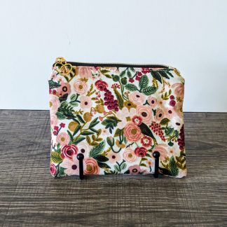 Pink Floral Cotton Zipper Pouch