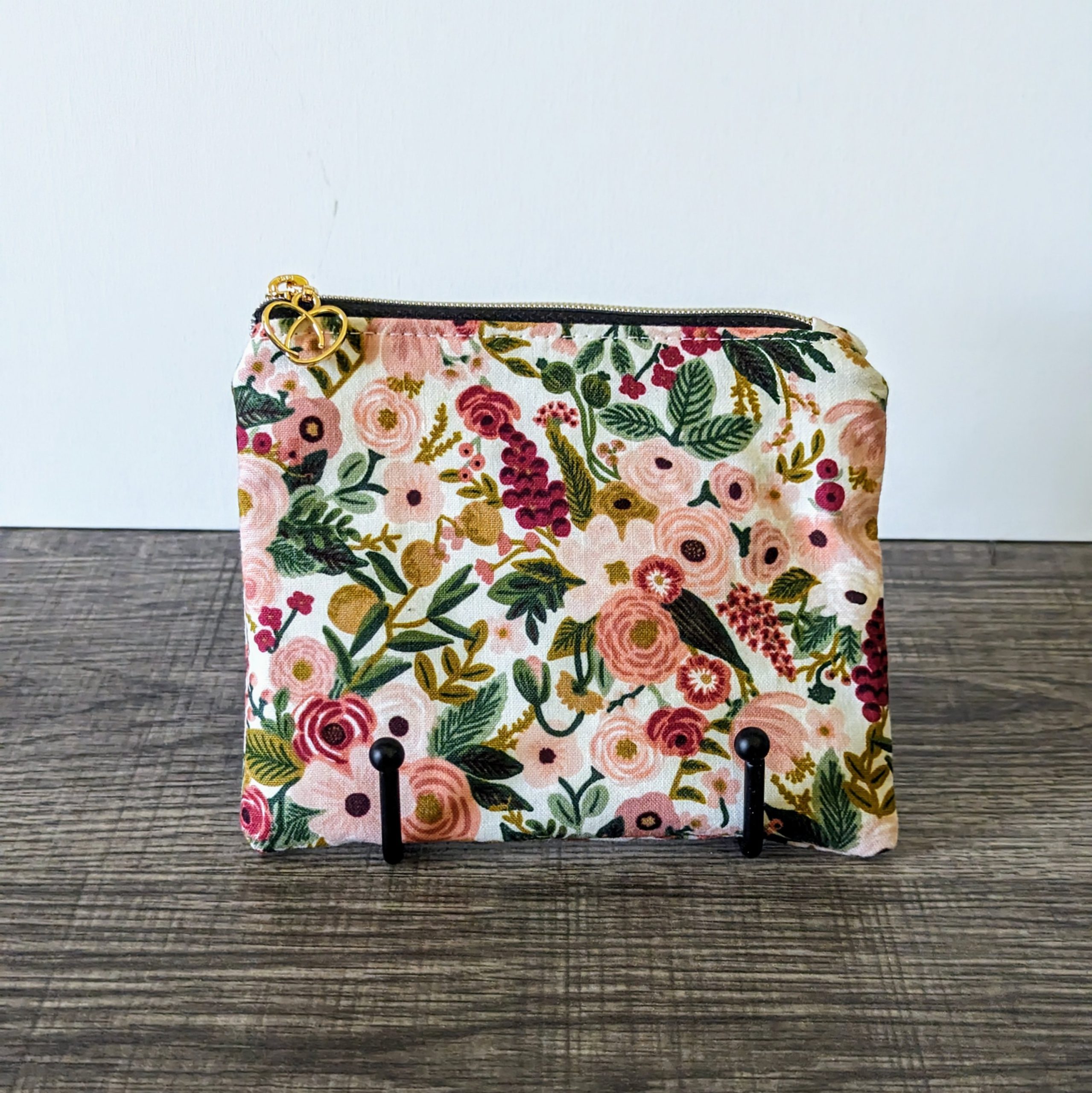 Pink Floral Cotton Zipper Pouch