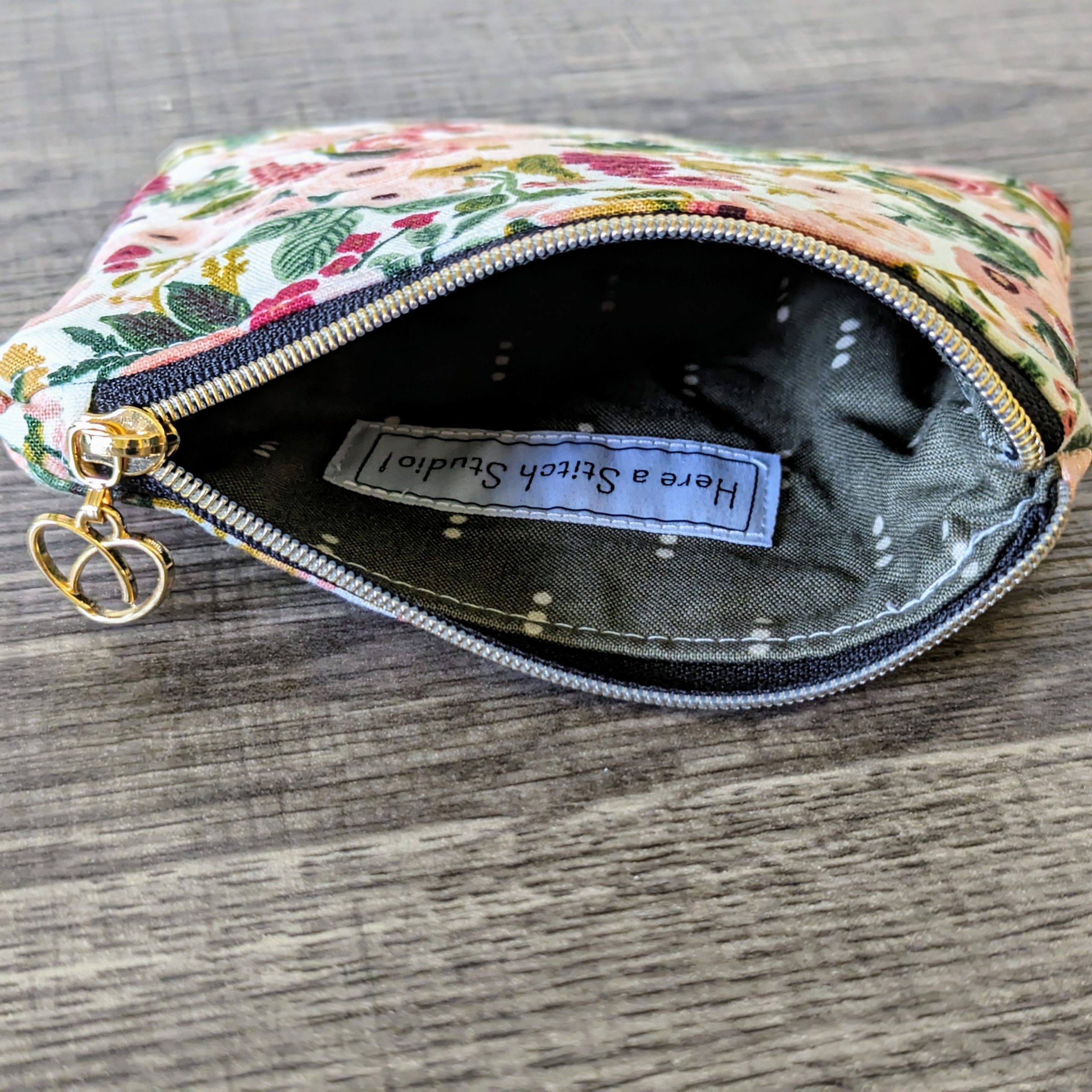 Pink Floral Cotton Zipper Pouch - Image 2