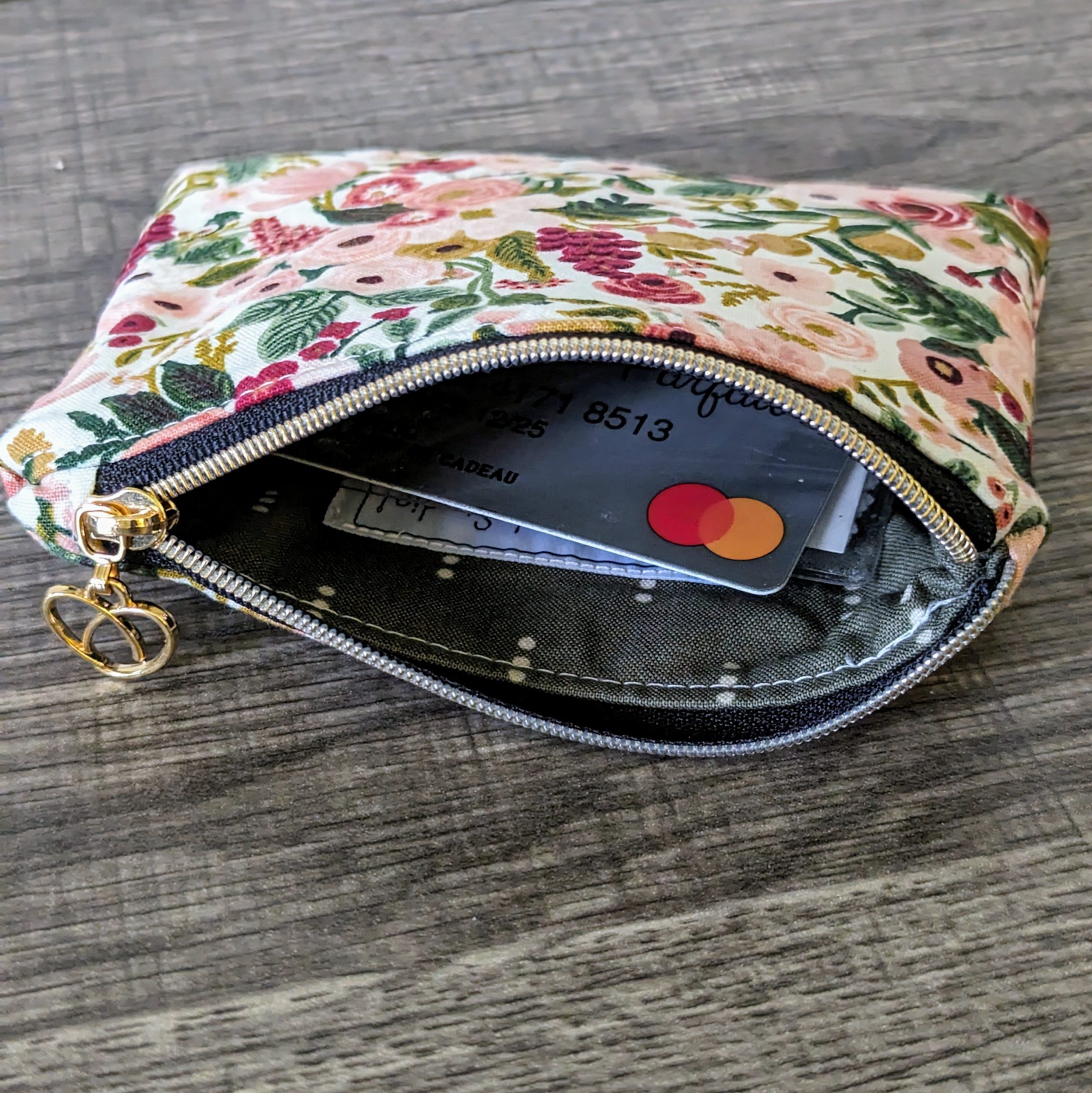 Pink Floral Cotton Zipper Pouch - Image 3