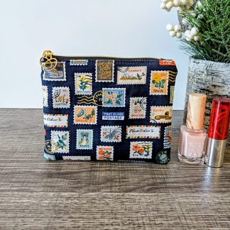 Navy Stamp Cotton Zipper Pouch